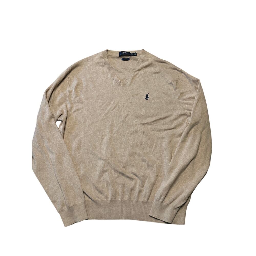 Polo Ralph Lauren Pima Cotton V-Neck Sweater‎ CAMEL Large